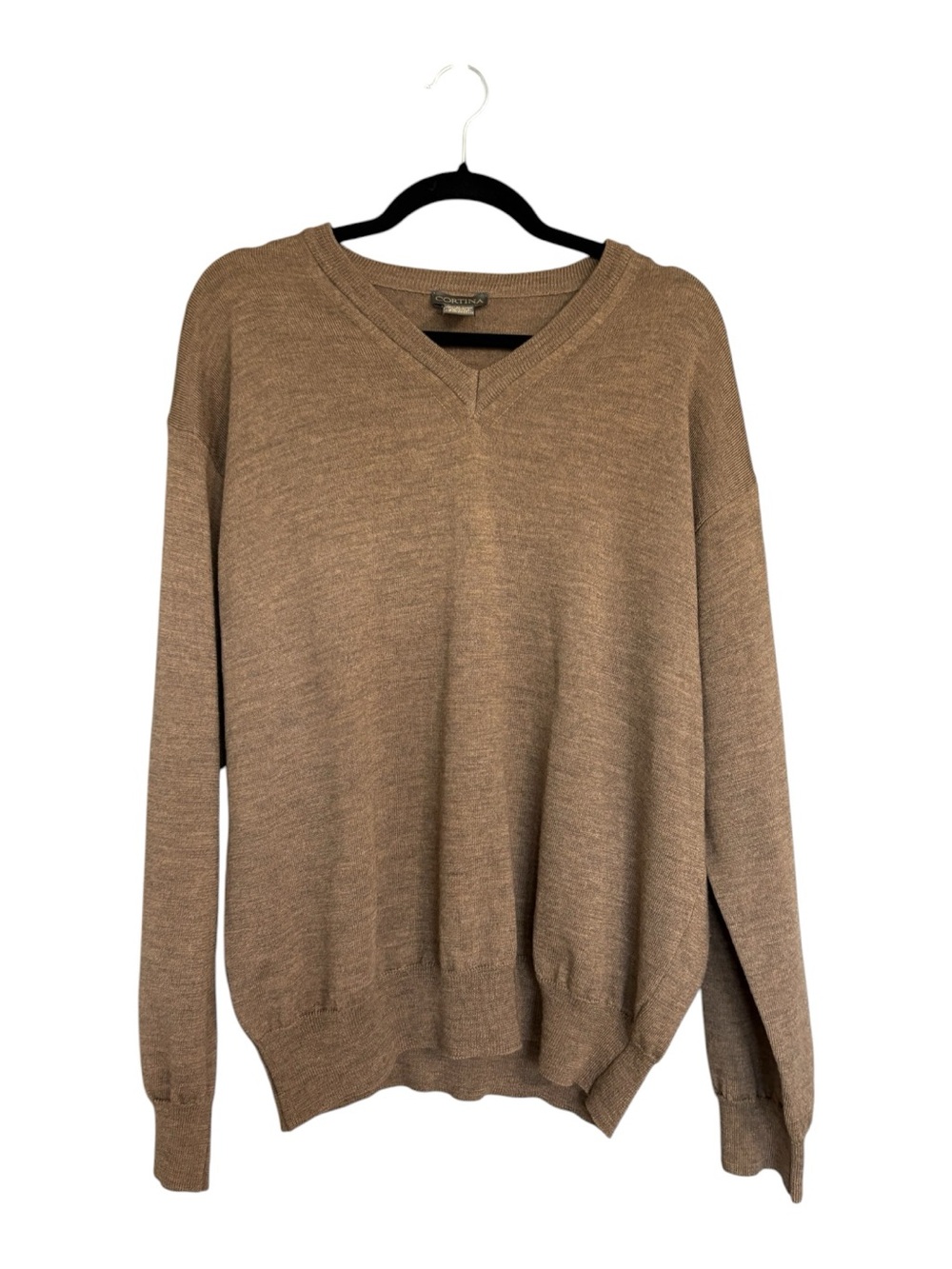 Cortina Italian Merino Wool V-Neck Sweater Men’s XL Brown Lightweight Knit